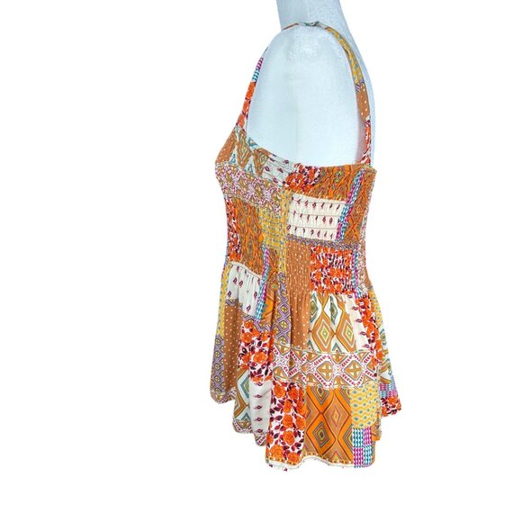 Rose + Olive Smocked Patchwork Baby Doll Top Small Boho Festival Cottage Retro - Picture 3 of 8